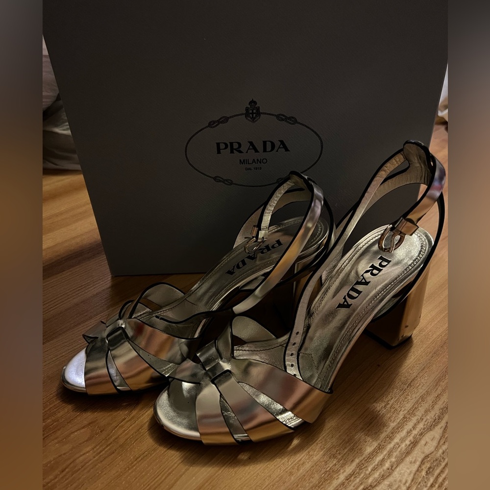 Genuine Prada Silver Calzature Donna Heels 37.5